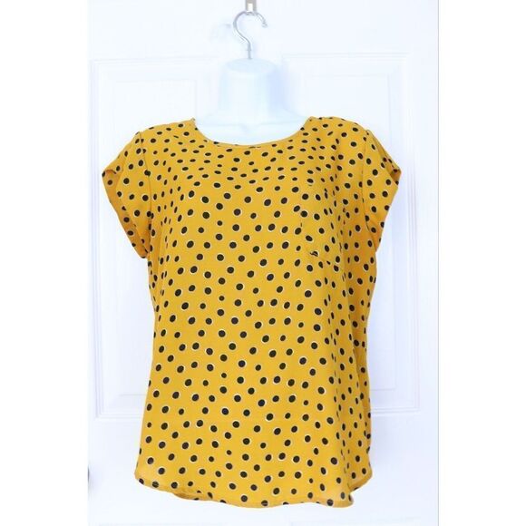 Lily White Polka Dot Blouse, size Medium Yellow Black - Picture 2 of 10